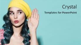  Presentation with listening woman - Theme with art - beautiful woman in a yellow background and a light blue colored foreground