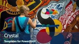  Presentation with cheerful - Slides having art - cheerful young woman painting background and a ocean colored foreground