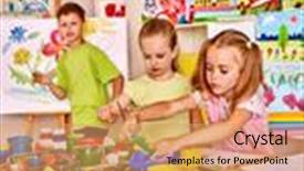  Presentation with elementary school career day and technology and black female teacher - Presentation theme enhanced with art - child painting at easel background and a yellow colored foreground