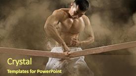  Presentation with karate - Amazing PPT theme having art - determined karate man breaking backdrop and a tawny brown colored foreground