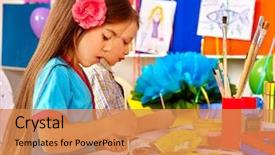  Presentation with kindergarten - Cool new slides with art - group little girl with brush backdrop and a coral colored foreground