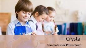  Presentation with kindergarten - Beautiful slide deck featuring art - little children painting and playing backdrop and a coral colored foreground