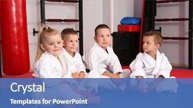  Presentation with children - Audience pleasing PPT layouts consisting of art - little children wearing karategi backdrop and a teal colored foreground