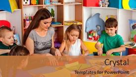  Presentation with team kids - Audience pleasing slide set consisting of art - school children with scissors backdrop and a gold colored foreground