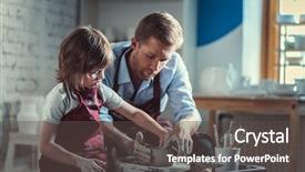  Presentation with pupil - PPT theme enhanced with art - teacher and pupil in pottery background and a dark gray colored foreground