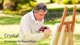  Presentation with elderly oral health - Beautiful presentation theme featuring art activities - elderly man painting backdrop and a  colored foreground