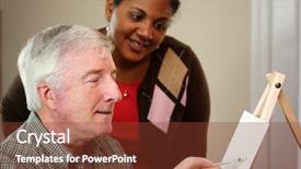  Presentation with canvas - Cool new presentation theme with art activities - senior man painting with brush backdrop and a tawny brown colored foreground