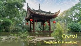  Presentation with ancient chinese tree - PPT layouts having art appreciation - chinese ancient pavilion with golden background and a  colored foreground