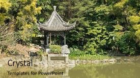  Presentation with ancient - Slide set consisting of art appreciation - chinese ancient pavilion background and a  colored foreground