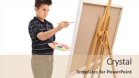  Presentation with cans canned tuna isolated - PPT theme with art class - little kid painting background and a  colored foreground