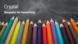  Presentation with color pencils - Slide set with art color pencils on board background background and a dark gray colored foreground