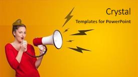  Presentation with lighting - Presentation design having art communication - person shouting lighting bolts background and a light gray colored foreground