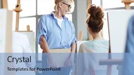  Presentation with teacher - Presentation design having art consulting - aged professional teacher of painting background and a  colored foreground