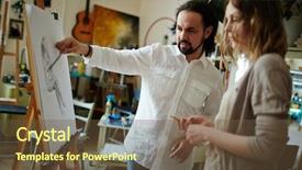  Presentation with teacher and student - Audience pleasing slide set consisting of art consulting - confident teacher discussing sketch backdrop and a tawny brown colored foreground