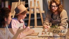  Presentation with sketching - Colorful presentation enhanced with art consulting - confident young teacher giving instructions backdrop and a coral colored foreground