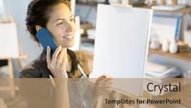  Presentation with consulting - Presentation design featuring art consulting - happy young painter talking background and a  colored foreground