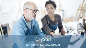  Presentation with consulting - Beautiful presentation theme featuring art consulting - mature man and young woman backdrop and a ocean colored foreground