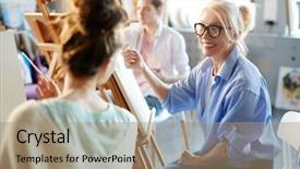  Presentation with teacher professional development - Cool new slide set with art consulting - smiling confident teacher of professional backdrop and a coral colored foreground