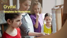  Presentation with teacher professional development - PPT theme featuring art consulting - teacher of painting commenting picture background and a tawny brown colored foreground