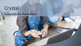  Presentation with painting walls paint roller - Beautiful slides featuring art consulting - young painter showing something backdrop and a light blue colored foreground