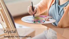  Presentation with creativity - Audience pleasing theme consisting of art creativity and people concept backdrop and a coral colored foreground