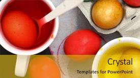  Presentation with dyes - Presentation theme enhanced with art deco green - colored easter eggs and liquid background and a gold colored foreground