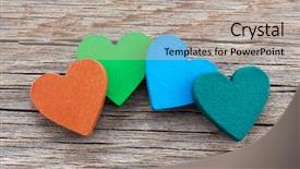  Presentation with art deco - Audience pleasing slide deck consisting of art deco green - colorful hearts on wooden background backdrop and a mint green colored foreground