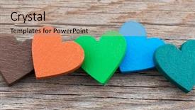  Presentation with art deco - PPT theme featuring art deco green - colorful hearts on wooden background background and a  colored foreground