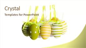  Presentation with events and decoration presentation - Slide deck having art deco green - easter egg decoration isolated background and a cream colored foreground