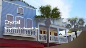  Presentation with orlando florida usa downtown city - Colorful slide deck enhanced with art deco green - key west downtown street houses backdrop and a seafoam green colored foreground