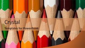  Presentation with colored pencils - Slides with many different colored pencils close-up macro background and a coral colored foreground