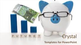  Presentation with piggy bank - Slides featuring art economic - blue and white piggy bank background and a sky blue colored foreground