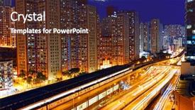  Presentation with urban train - Colorful slide deck enhanced with art economic - busy highway train traffic night backdrop and a tawny brown colored foreground