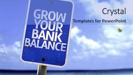 Presentation with banking bank vault door - Amazing PPT theme having art economic - grow your bank balance sign backdrop and a light blue colored foreground