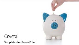  Presentation with pink and blue acrylic smoke white - Theme consisting of art economic - hand placing coin into blue background and a white colored foreground