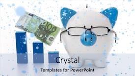  Presentation with falling snow - Beautiful presentation theme featuring art economic - snow falling against piggy bank backdrop and a light blue colored foreground