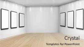  Presentation with art exhibition - Amazing PPT layouts having art exhibition - frames on white wall backdrop and a soft green colored foreground