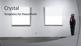  Presentation with art exhibition - Slide set featuring art exhibition - frames on white wall background and a light gray colored foreground