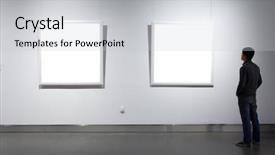  Presentation with exhibition - Cool new slides with art exhibition - frames on white wall backdrop and a light gray colored foreground