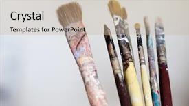  Presentation with paint art - Presentation theme featuring art exhibition - paint brushes background and a mint green colored foreground