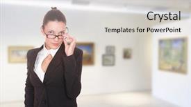  Presentation with museum exhibition - Slide set consisting of art exhibition - young museum curator acquiring collection background and a light gray colored foreground