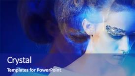  Presentation with golden light - Presentation theme consisting of art fashion photo of a beautiful model with golden make-up play of light and shadow background and a navy blue colored foreground