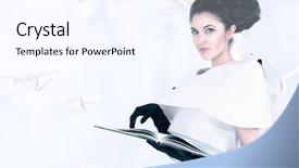  Presentation with black art - Cool new theme with art fashion photo of a gorgeous woman in paper dress reading a book black and white backdrop and a sky blue colored foreground