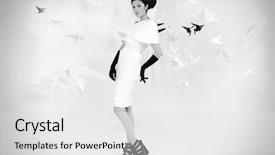  Presentation with black art - Slide set with art fashion photo of a gorgeous woman in paper dress black and white background and a light gray colored foreground