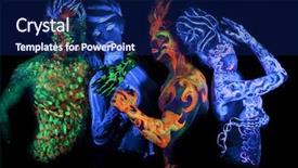  Presentation with body - Beautiful presentation design featuring art glowing in ultraviolet light backdrop and a navy blue colored foreground