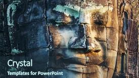  Presentation with cambodia - Presentation design consisting of art history - bayon temple in angkor cambodia background and a ocean colored foreground