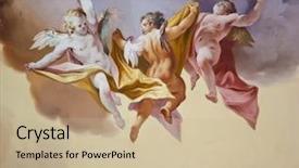  Presentation with angels - Colorful PPT theme enhanced with art history - three angels backdrop and a coral colored foreground