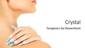  Presentation with manicure - PPT theme enhanced with art manicure - female hand with long fingernails background and a white colored foreground