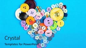  Presentation with art to heart - Audience pleasing PPT theme consisting of art mery christmas - sewing buttons heart on cloth backdrop and a  colored foreground