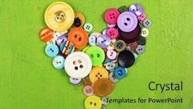  Presentation with wooden heart the slogan - PPT theme enhanced with art mery christmas - sewing buttons heart on wooden background and a  colored foreground